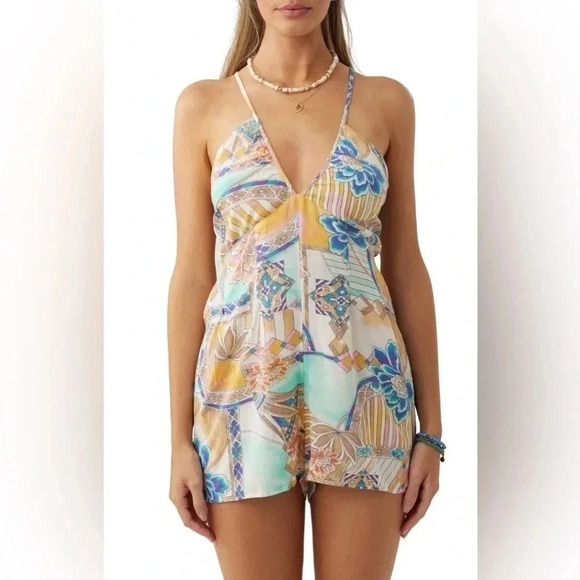 O’Neill New with tag Luna Multi Floral print romper Cross back size X-small - Picture 1 of 7